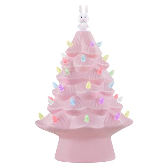 Mr. Christmas; Mr. Cottontail Pink 13" Ceramic Easter Bunny Tree; Category:Easter Tabletop Decor; Image:1